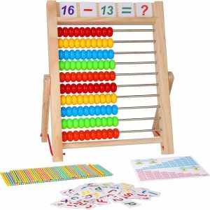 Abakuser | Preskole matematikk læringsleke, 10-rekkers treramme abacus med fargerike perler, tellingstaver, tall- og bokstaver kort, gave til 2-6 år gamle barn, gutter og jenter.