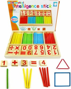 Abakuser | Tellerstaver Montessori-leker Matematikkopplæringsleke Treintelligensstaver Tallkort og tellerstaver med boks (Tellerstaver)