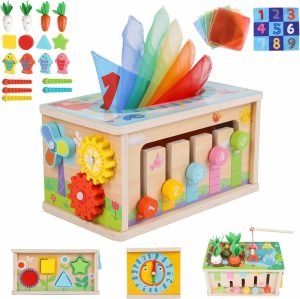 Aktivitetskuber | 6-i-1 Montessori papirklutetoy for 6+ måneder gamle babyer, treaktivitets kube, puslespill 12-18 måneder, perfekt gave til 1-åring, jente eller gutt, sanseleker for 1-3 åringer, baby 1. fødselsdagsgave