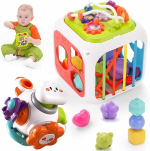 Aktivitetskuber | Barnes spill Montessori aktivitets kube  Sensoriske undervisningsleker for småbarn 1-3 formsorter med aktiviteter travel board fidget cube  For småbarn 6 8 12 måneder 2 3 4 år gamle gutter jenter fødselsdagsgave