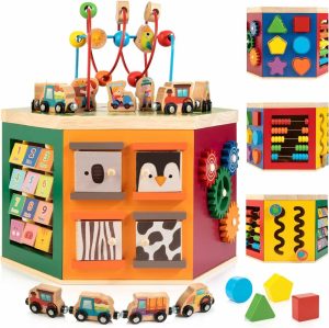 Aktivitetskuber | Farm Animal Activity Cube 9-i-1 Tre Montessori Barneleker 1 Års Alder Første Fødselsdagsgave Babyleke Set Inkluderer Magnettog & Formsorter