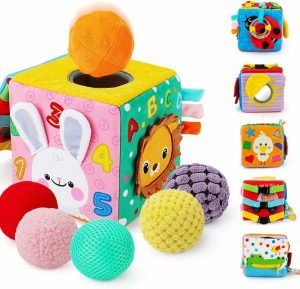 Aktivitetskuber | Sensory Busy Cube For Baby – Montessori-barnespill med teksturerte sensoriske boller – Early Learning Travel Toys for finmotoriske ferdigheter – Perfekt gave til nyfødt gutt og jente