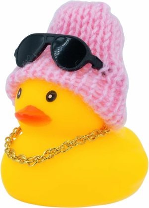 Badeleker | Rubber Duck Car Ornaments, Duck Car Dashboard Decorations, For Car Dashboard Decoration Accessories, With Mini Hat, Swim Ring Necklace, And Sunglasses