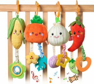 Bilsesestem & vognleker | Hengende baby-leker 4-pakke Grønnsakssengvogn Baby-gym Mobil Plush-leker Tidlig baby kognitiv sensorisk hengende rattle-leker med tyggemunn. Egnet for barn 0-3-6-9-12 måneder.