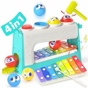 Hammering & Pounding Toys | Lekeapparater til 1-årig gutt, bursdagsgave – 4 i 1 musikkbank xylofonleke, Montessorileker til 1-årig jente, gaver til 2-årig gutt, påskekurvinnlegg