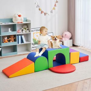 Indendørs klatrere og lekestrukturer | Foamklatreblokker for småbarn 7/10 stk klatreleker for småbarn 1-3 år Kryss og klatre leke sett med tunnell Baby og småbarn klatreleker Innendørs foam lekegym Foamnasium (7Pcs-2)