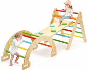 Indendørs klatrere og lekestrukturer | Pikler Treflik Set 5 i 1 Regnbue Baby Montessori Klatreleker  Innendørs Lekeplass For Børn  Bøyelig Innendørs Klatreleker Med Rampe  Bueklatrer  Baby Klatreleker For Tårer 1-3