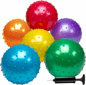 Lekebollar | Knobby Balls – (6 stk) Bulk 7-tommers sanseballer og spisse massasjeballer med pumpe. Kule baller til festgaver og julegaver for barn og småbarn.