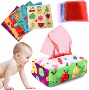 Musikalske leker | Barnespill 6-12 Måneders Alder – Tissue Box Toy Montessori For Babyer 6-12 Måneders Alder Myke Fylte High Contrast Krinkle Barnesensoryleker Jenter og gutter Barn Early Learning Gaver