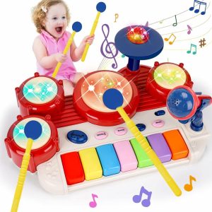 Musikalske leker | Musikalske leker for småbarn 1-3 Piano Keyboard & Trommesett Barnemusikkinstrumenter Småbarnsleker Alder 1-2 Baby sansingsspill 12-18 måneder Fødselsdag og Valentinsgaver til 1, 2, 3, 4 år gamle jenter og gutter