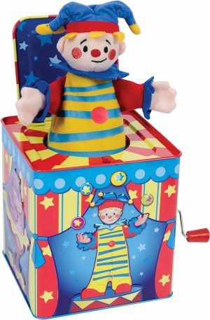 Musikalske leker | Silly Circus Jack In The Box – Klassisk Barnemusikktoy – Fargerik Preget Tinboks Og Vennlighet Plush – Alder 18 Måneders Og Oppover