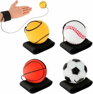 Kuler | 4 stk. armbåndballer med returball, 2 tommer gummi returball, armbånd med tråd. Sportsball inkluderer basketball, baseball og fotball. For ungdommer og voksne, armbåndstrekk og lek.