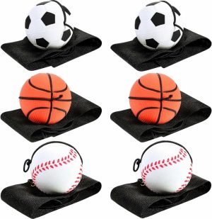 Kuler | 6 stk. armbåndballer for sport, inkluderer basketball, baseball og fotball på en tråd, gummi ball, armbåndleketøy for barn, festgave, trening eller lek