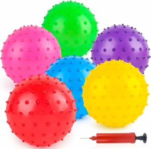 Kuler | 6 stk. Bounce Balls med pump, Knobby Balls med pumpe, 6-tommers sanneleksballer, Spiky Massasjeballer for Babyer og Barnebarn