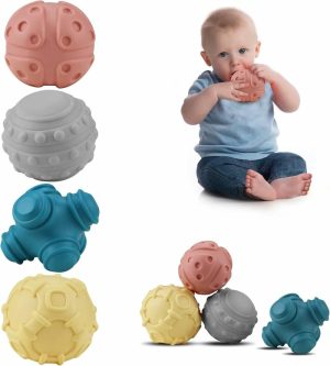 Kuler | Baby Soft Teksturballsett, Sensoriske Ballleker, Lyd&Badegle lekballer, Egnet for Baby Sensory Exploration Toys Gave Over 6+ Måneder (4 stk)