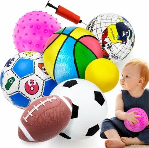 Kuler | Balls Toys For Toddlers 1-3  Barnetilbehør Utendørs  Sett med 7 Baller Til gutter og jenter, Innendørs og Utendørs Sportsleker  Baby Fotball, Basket, Tennis, Rugby Ball med Taske