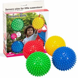 Kuler | Original Sensory Ball For Baby – 4″ Fast Primærfarge Babyball som hjelper til med å forbedre grovmotoriske ferdigheter for barn fra 6 måneder og oppover – Utmerket julegave – Fargerik og unik barneball