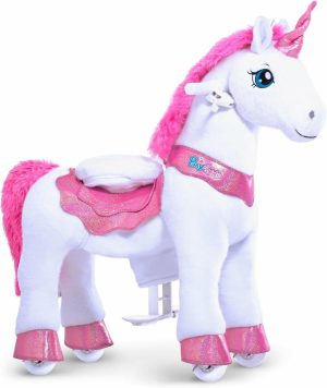 Rocking Hester & Dyr | Ride On Unicorn Lekeapparater For Jenter Essensiell Modell E Rytter Rød Unikkus Rystehest (Med Brems/ 35.4″ Høyde/Størrelse 4 For Alder 4-8) Rytterdyr Pluss Pony Lekeapparater E412