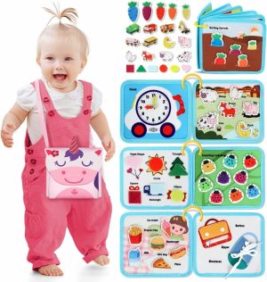 Sortering og plassering av leker | Montessori Busy Board For Toddlers 2-4  Busy Book For Toddlers 1-3  Activity Books For Airplane Car  2 Year Old Girl Toys Gift  Sensory Travel Toys  Preskole Lærings Busy Book (Rosa)