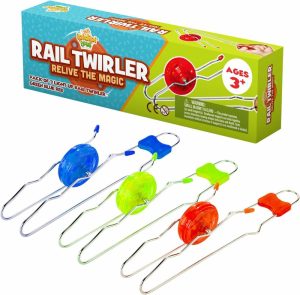 Spinnhjul | Retro Magic Rail Twirler – 3-pack – Lysende magnetiske julegaver for barn – Sensory-leketøy med roterende hjul og blinkende LED-er | Rail Twister vintage fidget-leketøy for voksne og barn | 3 farger