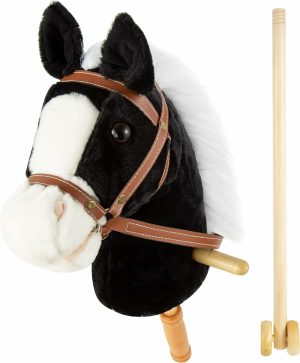 Stikshester | 36″ Mykehest ridestav   Håndsydd hode  Stabil trestav  Plus neighing og clip-clop lyder-1