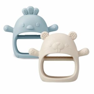 Tannhuggere | 2-Pack Silikon Baby Tannhjelpelynger | Baby håndtannhjelpmuffe for sugingbehov | Baby tyggeleker håndpacifier for å berolige tannhjelpssmerter (Hvit/Blå)