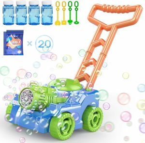 Trykk- og dra-leker | Bubble Lawn Mower For Kids Toddlers, Automatisk skyveleke, Sommervinterhagehagearbeid strandbadleker, Bryllupsfavors, Jul og fødselsdagsgaver for 3 4 5 6 7 8 år gamle gutter jenter