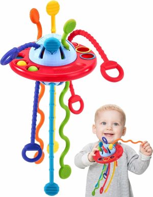 Trykk- og dra-leker | Lekeapparater for småbarn – Silikon trådspill for småbarn 18M+ – Baby fidget Montessorileker – Sensory reisetøy