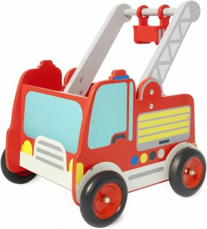 Trykk- og dra-leker | Tømmerbarns gangstol  Baby Push Walker  Læringsgangstol Push Toy For 1-3 År Gamle gutter og jenter  Brannbilsgangstol med hjul