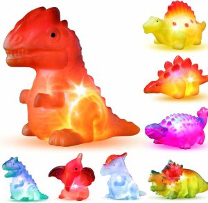 Badeleker | 8-pack Lysende Dinosaurie Badleketøysett uten hull, Blinkende fargeendrende lys i vann, Flytende dino-bad, Badstue, Badekar, Badeleketøy for baby, spedbarn, barn, gutt, jente, barnehage, jul