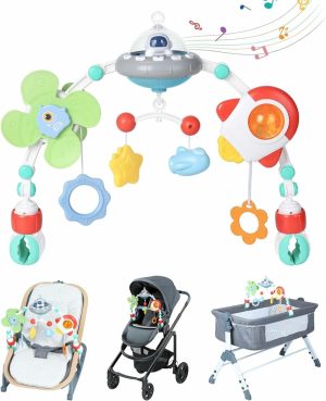 Bilsesestem & vognleker | Stroller Arket spill for baby med musikkboks. Fjernbar sensorisk tyggeleke. Montessori-leker til stroller, seng, bouncer og bilsete. 0-12 måneder barnesete aktivitetsleke.